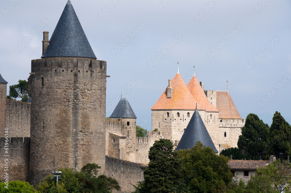 Towers of the walled town of Carcassonne, (France)