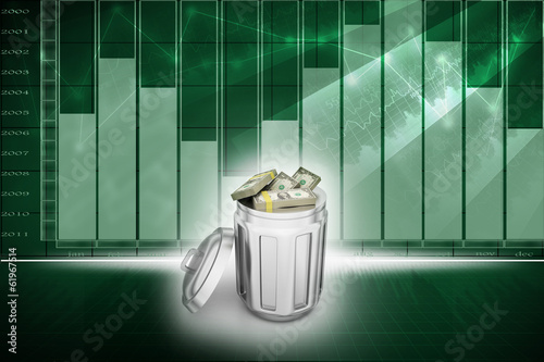 Currency note in trash bin