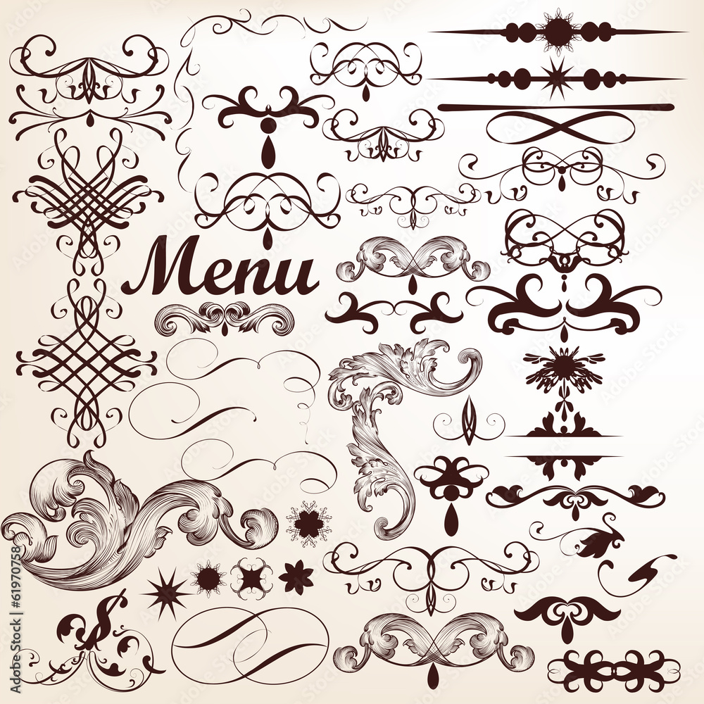 Vector set of decorative vintage elements and flourishes
