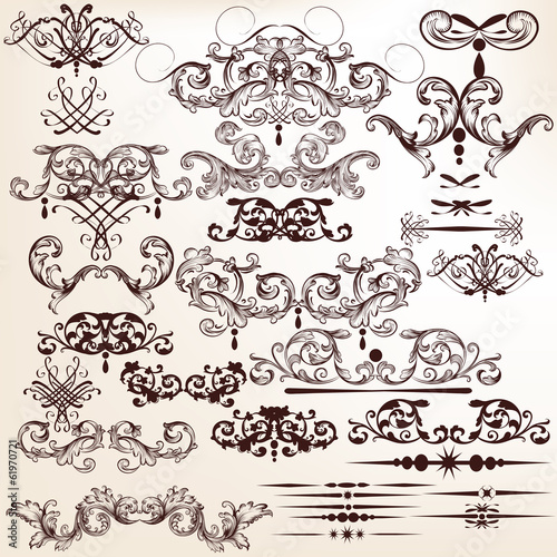 Vector set of decorative flourishes for design in vintage style