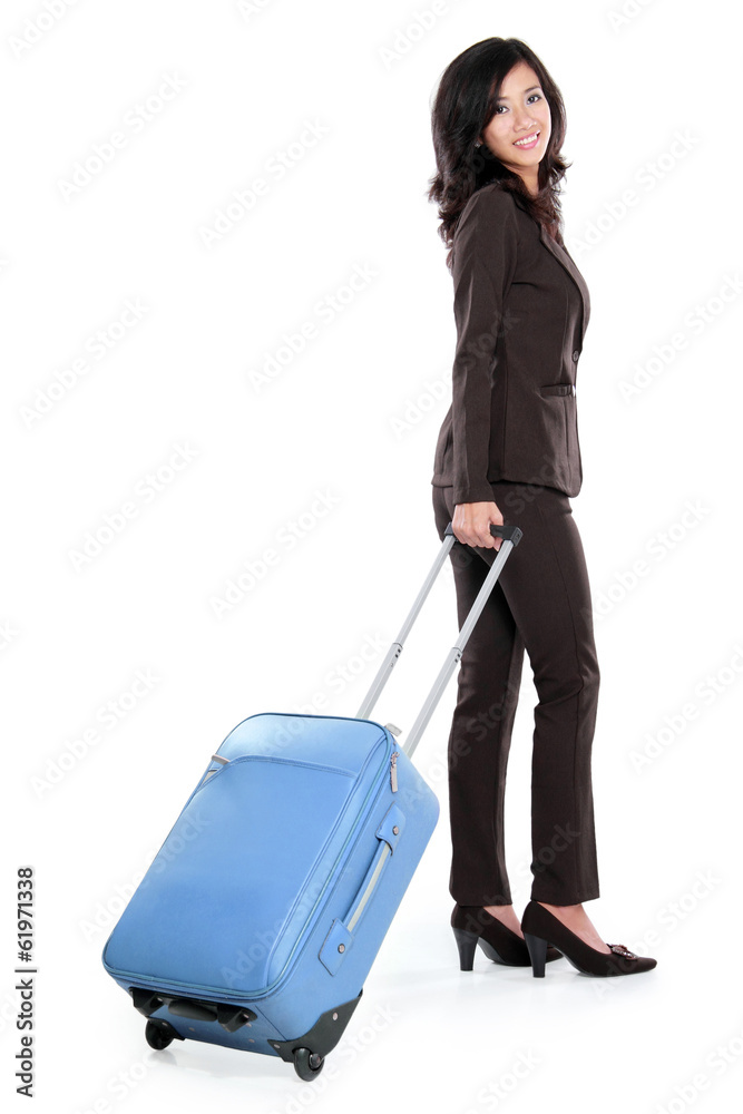 beautiful young business woman with suitcase beautiful young business woman with suitcase