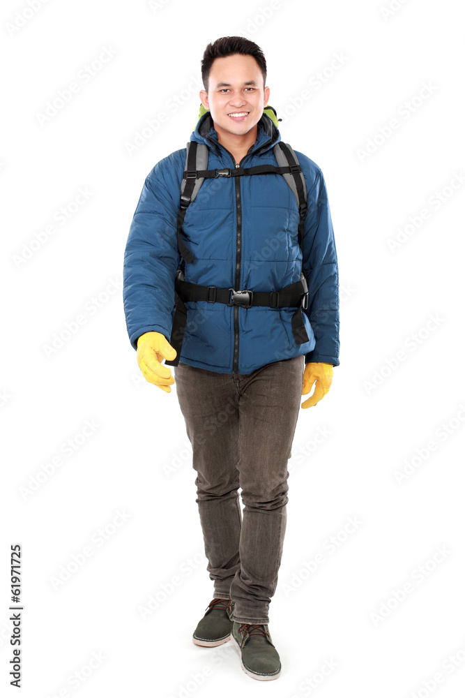 Fototapeta premium male hiker with backpack walking