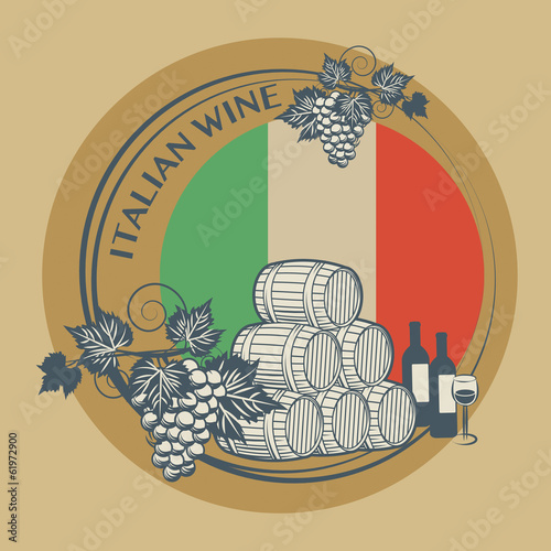 Stamp or label with words Italian Wine, vector illustration