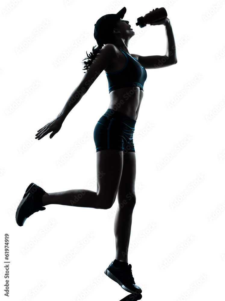 woman runner jogger drinking silhouette woman runner jogger drinking silhouette
