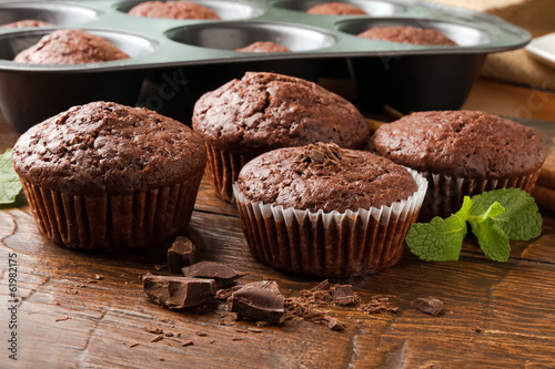 Homemade delicious chocolate muffins close-up