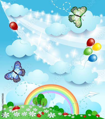Spring background with butterflies