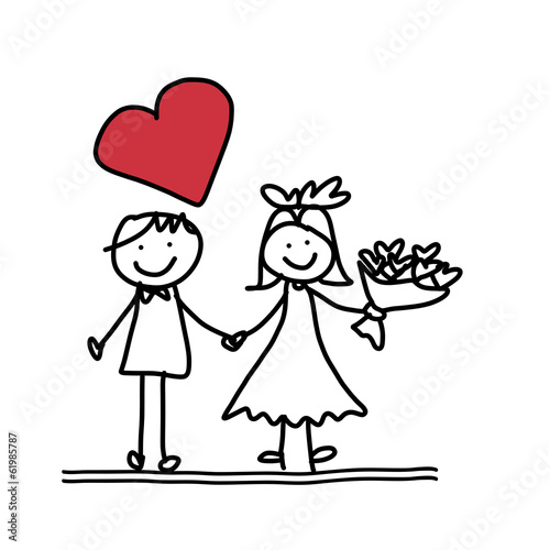 hand drawing cartoon happiness wedding
