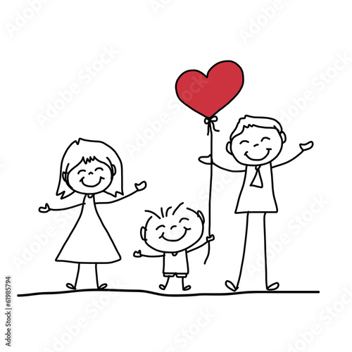 hand drawing cartoon happy family