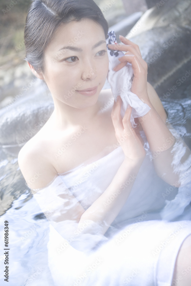 woman in hot spring