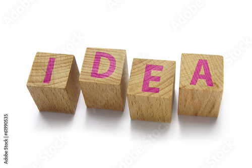 wood blocks with idea word on white background