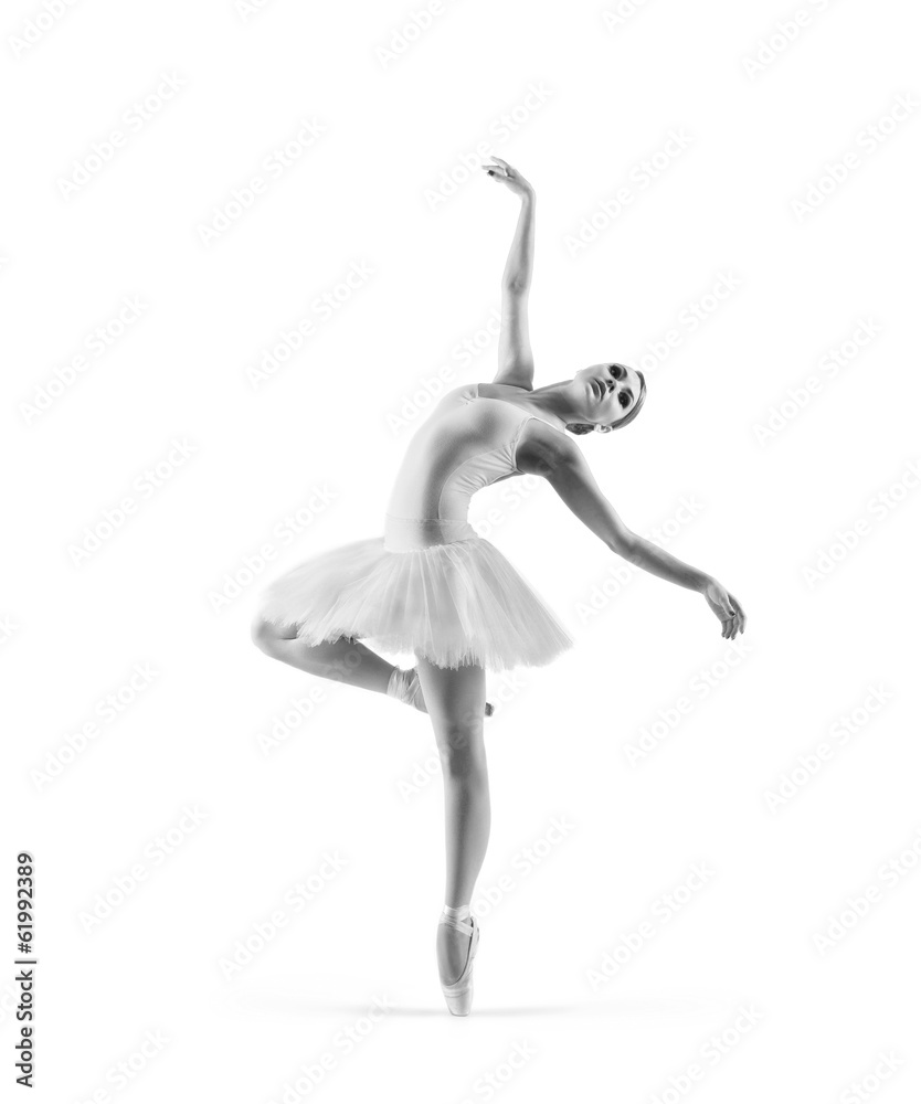 Obraz premium Czarno-biały ślad młodej tancerki baletowej