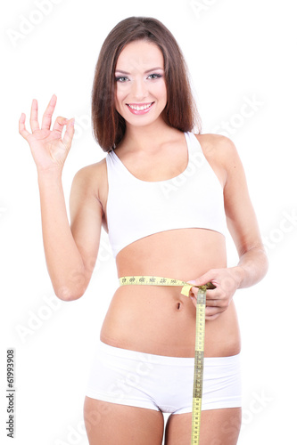 Beautiful young woman measu...
