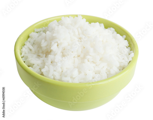 Cooked rice in bowl isolated on white