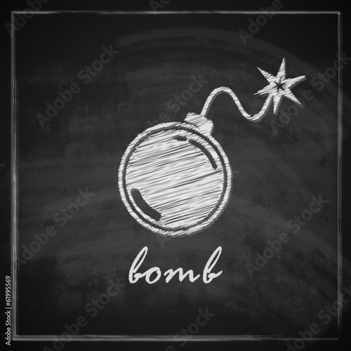 vintage illustration with bomb on blackboard background.