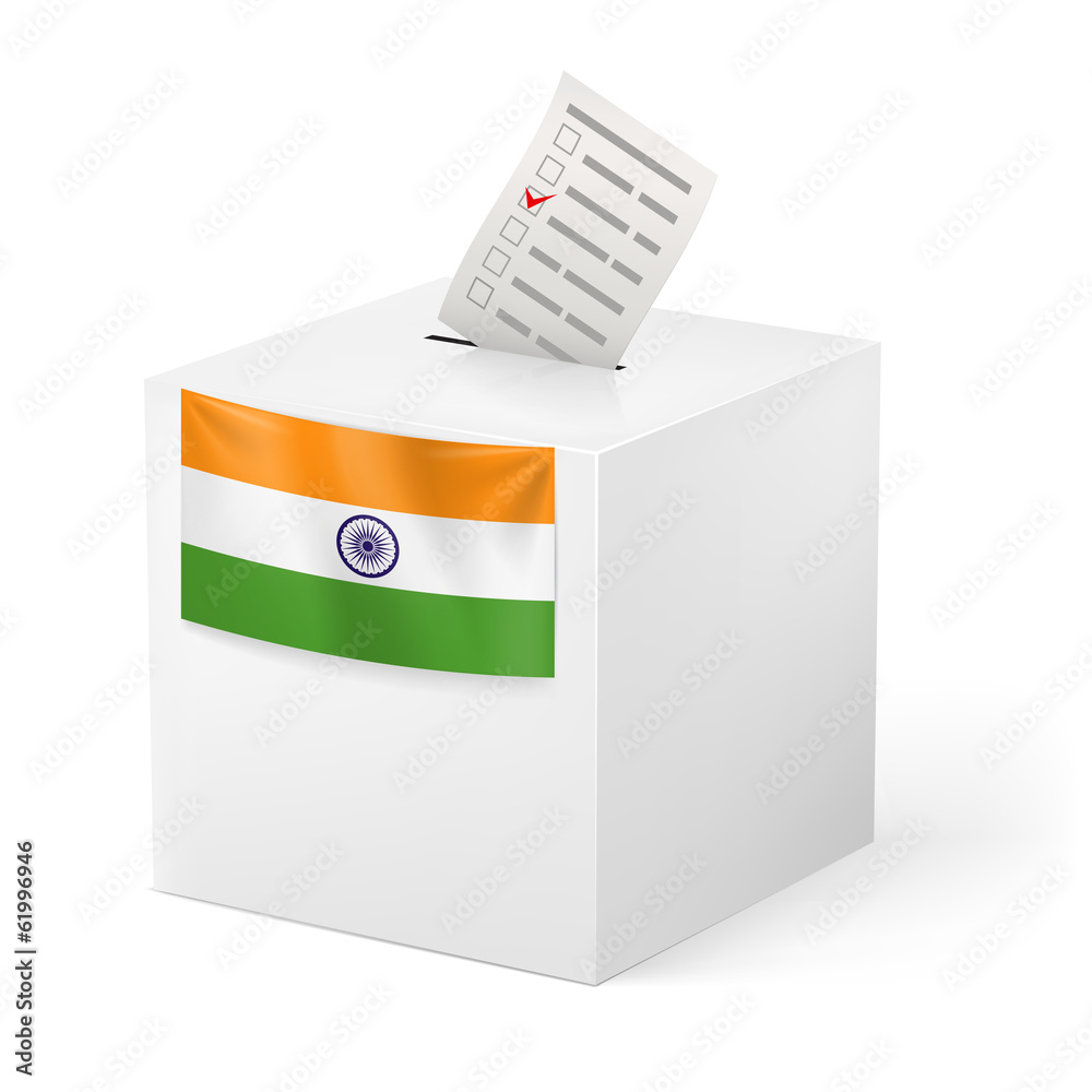 Ballot box with voicing paper. India Ballot box with voicing paper. India
