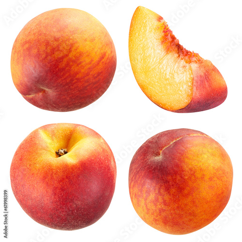 Peach and slice isolated on white. Collection
