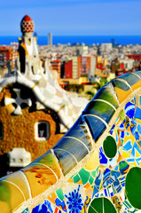 Wandcirkels Barcelona Park Güell terras met uitzicht  © nito