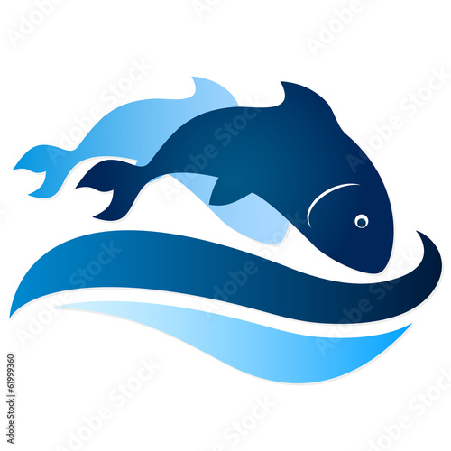 two fish on waves silhouette vector