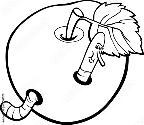 apple with worm coloring page