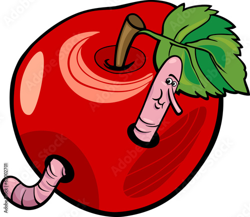 apple with worm cartoon illustration