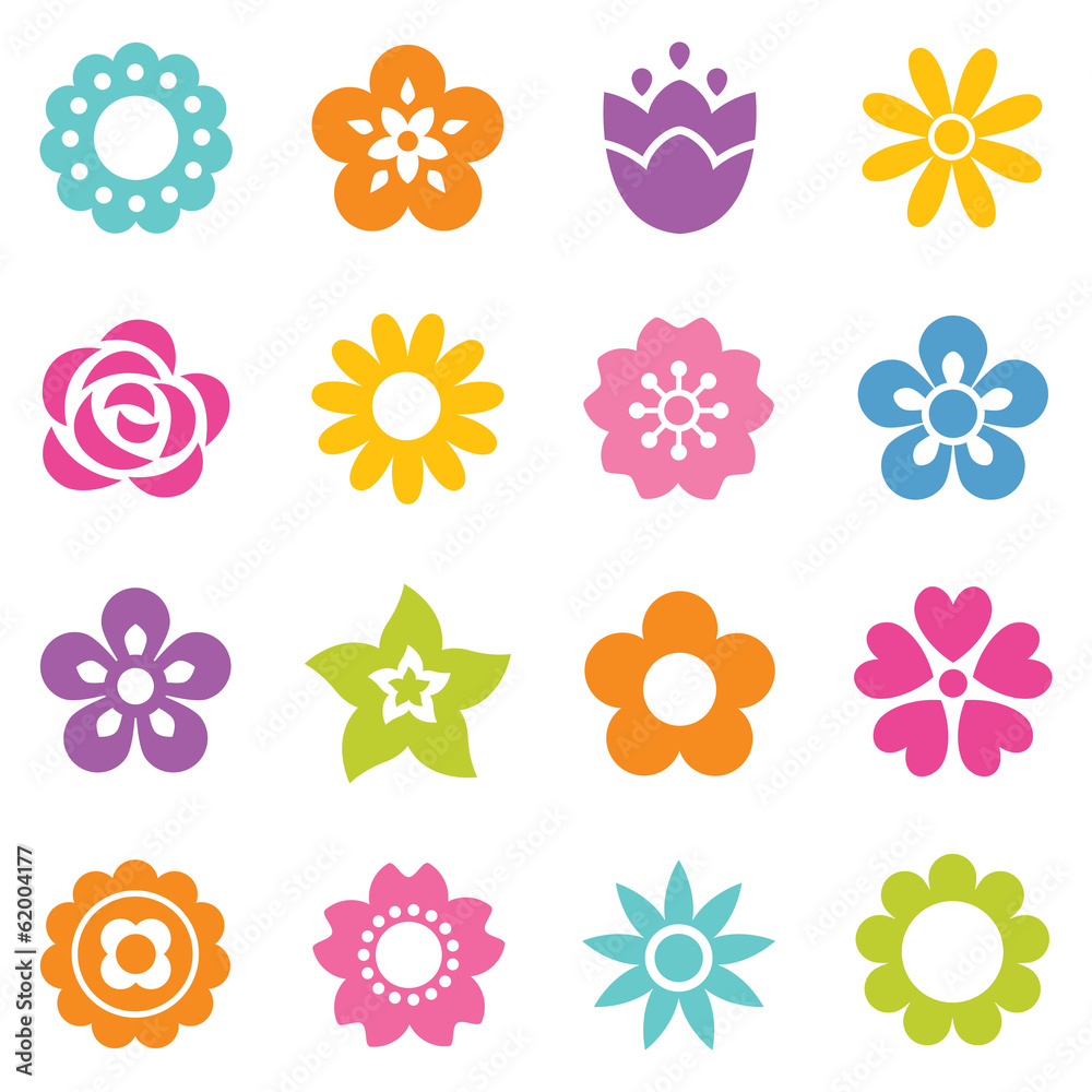 Obraz premium set of simple flat flower icons in bright colors