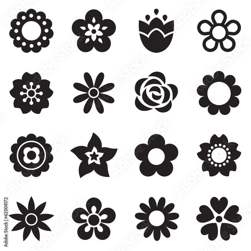 Fototapeta Naklejka Na Ścianę i Meble -  set of simple flower icons in black and white