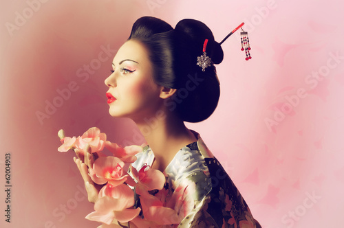 Tela Portrait of a Japanese geisha woman