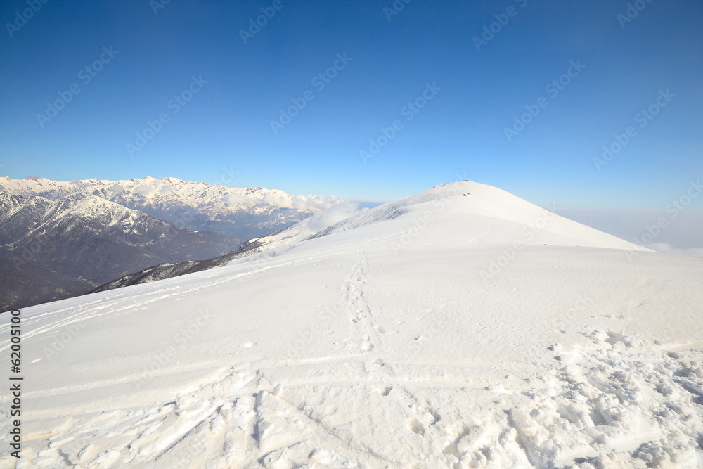 Panoramic snowy ridge