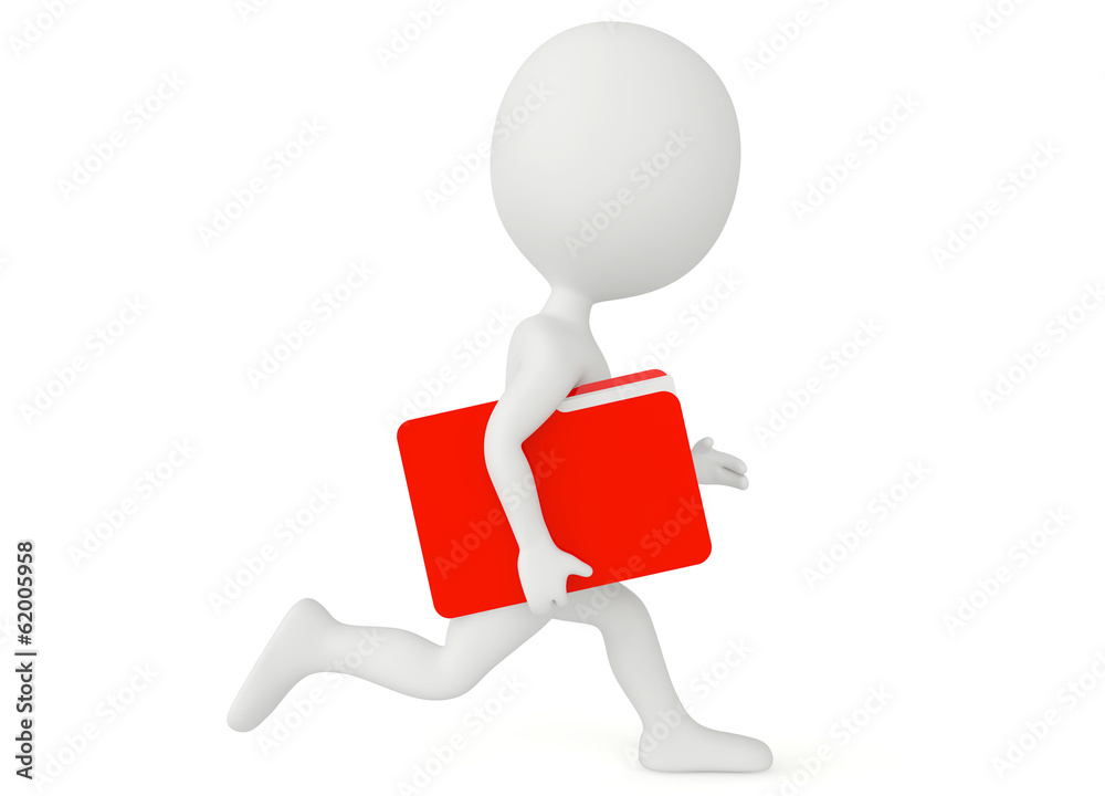 3d humanoid character run with a file folder 3d humanoid character run with a file folder