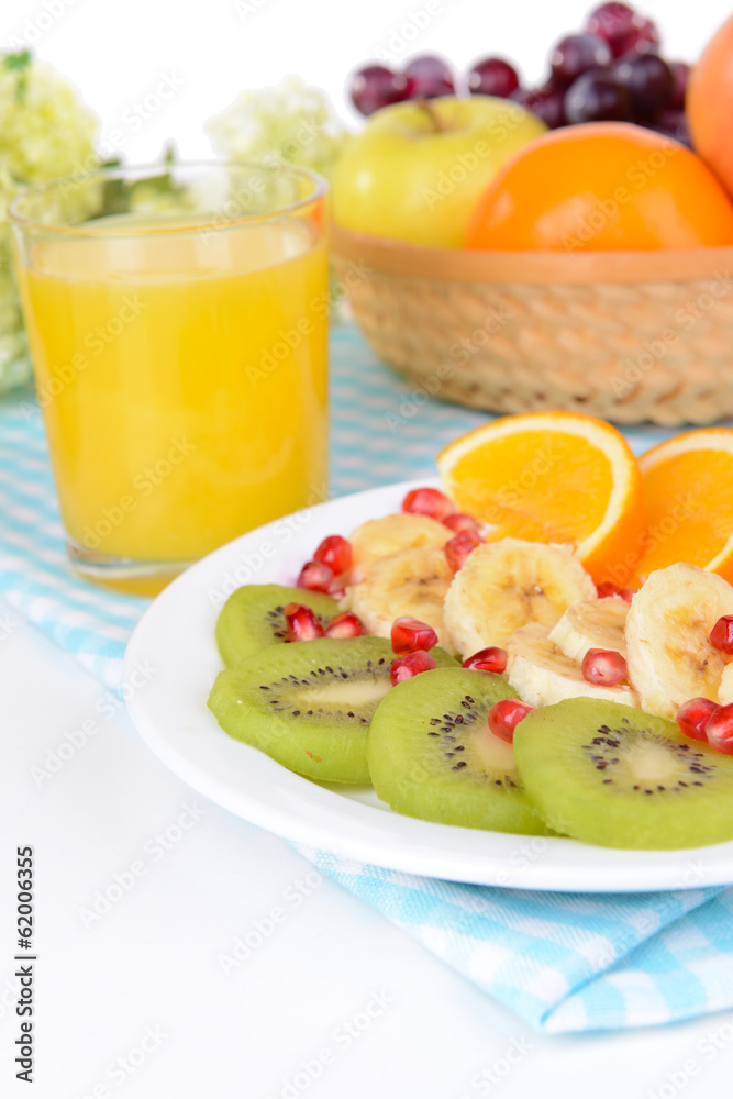 Sweet fresh fruits on plate on table close-up Sweet fresh fruits on plate on table close-up