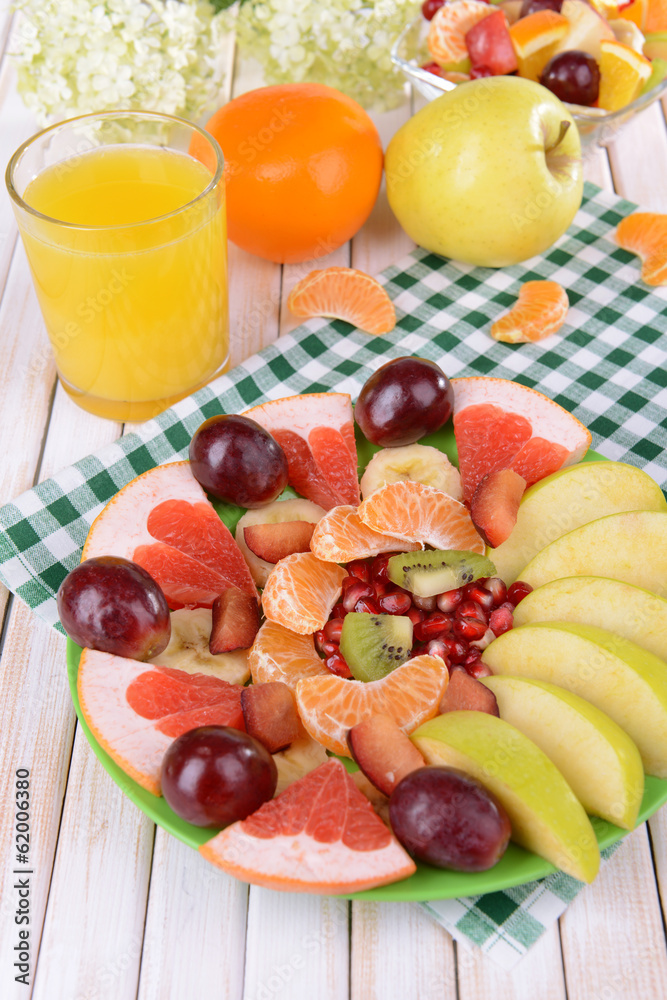 Sweet fresh fruits on plate on table close-up Sweet fresh fruits on plate on table close-up