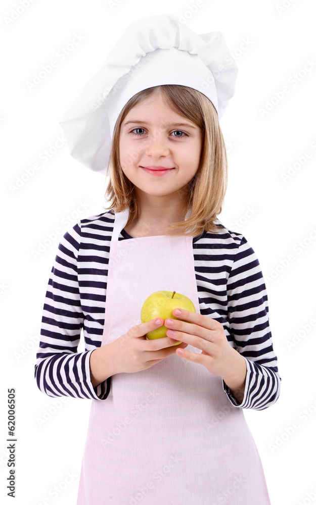 Beautiful little girl holding apple isolated on white Beautiful little girl holding apple isolated on white