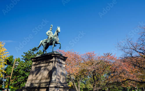 Statue of warrior on horse in Ueno district, Tokyo