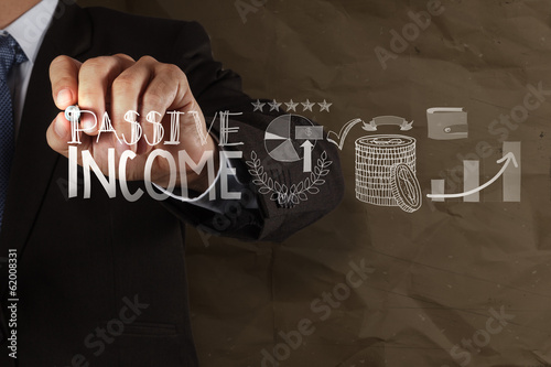 businessman hand drawing passive income touch screen computer as photo