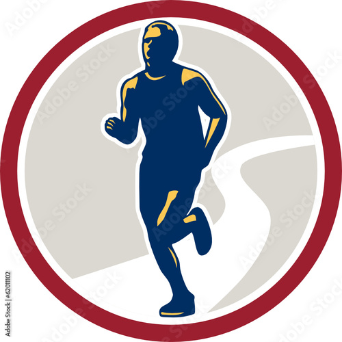 Marathon Runner Running Circle Retro