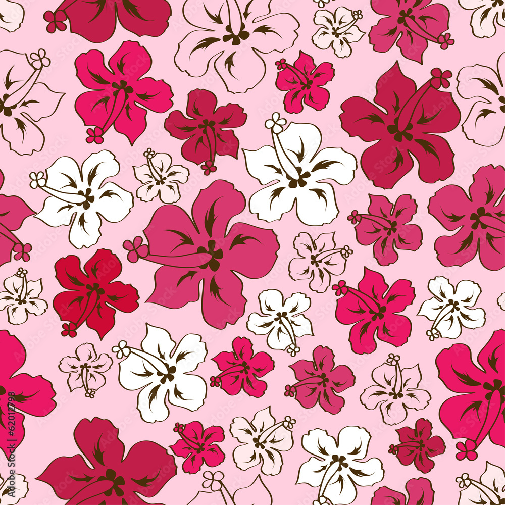 Floral seamless pattern of Hawaiian hibiscus Floral seamless pattern of Hawaiian hibiscus