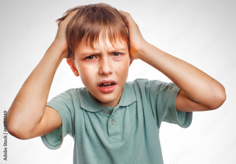 Boy child man upset angry shout produces evil face portrait isol Boy child man upset angry shout produces evil face portrait isol