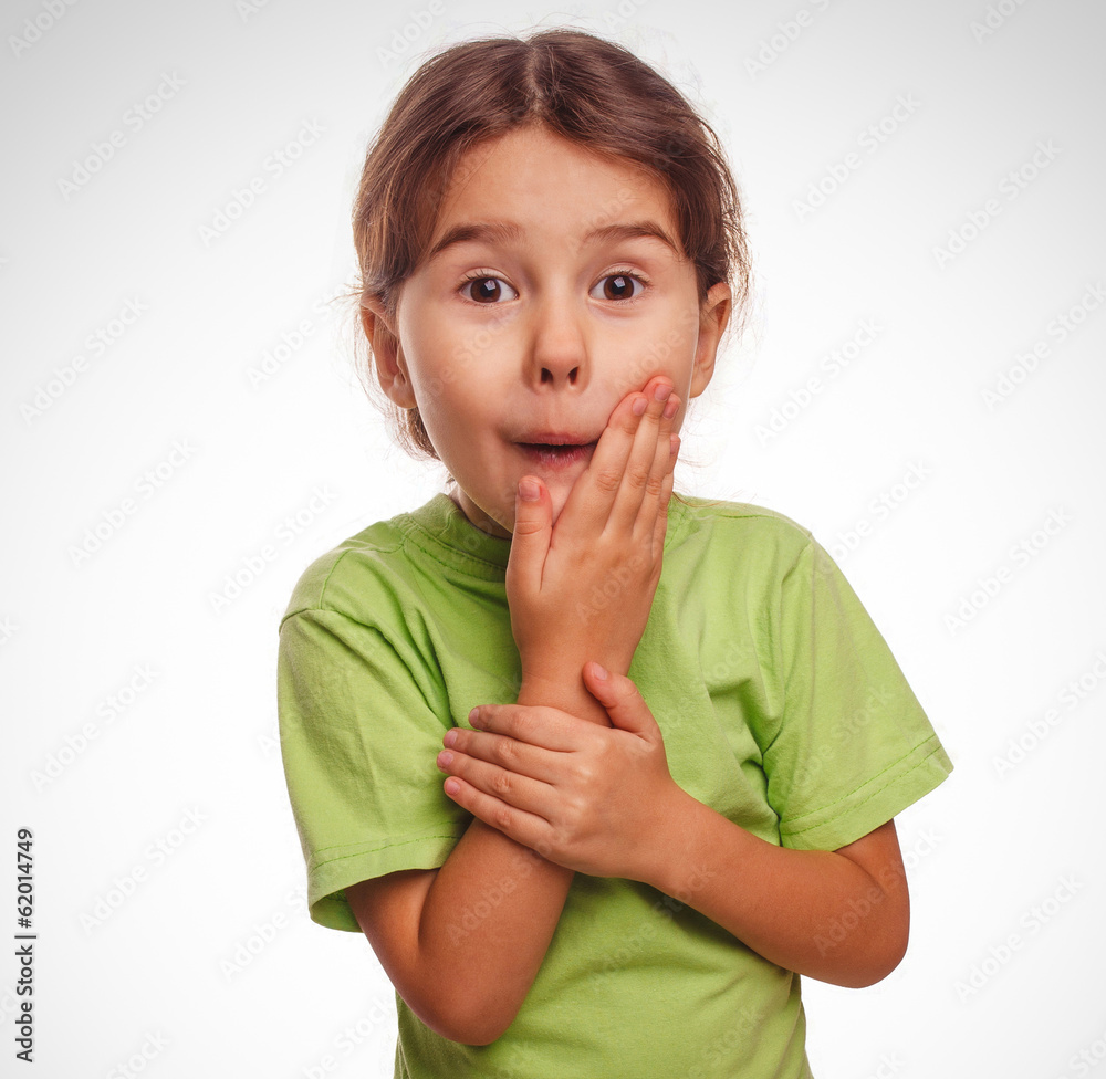 little girl surprised teenager feels joy holding hand on face is little girl surprised teenager feels joy holding hand on face is