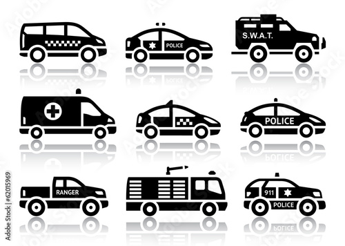 Set of service automobiles black icons