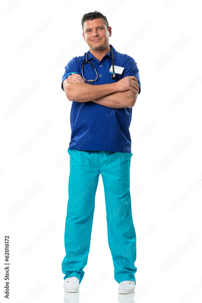 Handsome surgeon in blue special workwear Handsome surgeon in blue special workwear