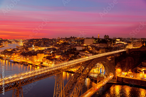 Bridge of Luis I at night over Douro river , Porto, Portugal
