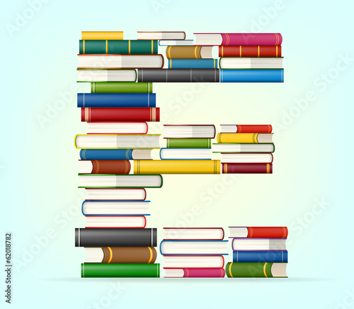 Alphabet from stacks of multi colored books