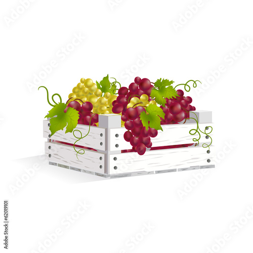 wooden box with grapes