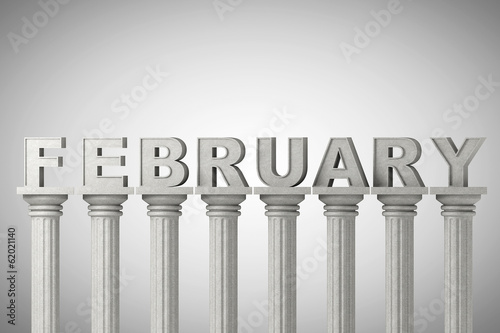 February month sign on a classic columns