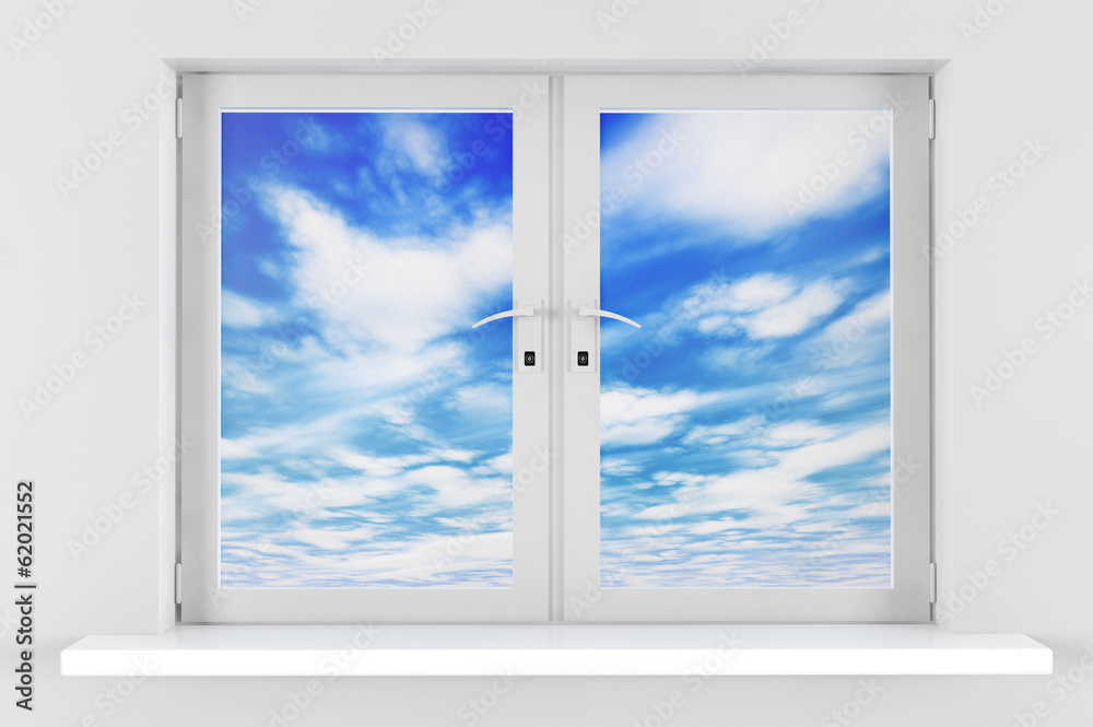 Fototapeta Blue sky with clouds seen through window