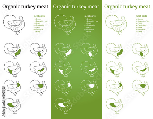 Organic Turkey meat parts Icons for packaging and info-graphic