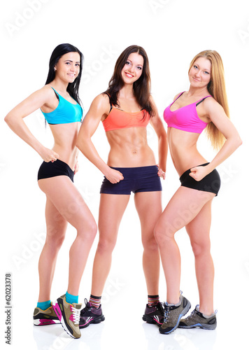 happy fitness girls, portrait sport young women with perfect bod