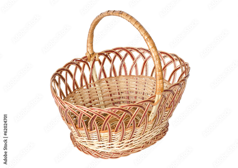 Obraz premium Empty wicker basket, isolated on white