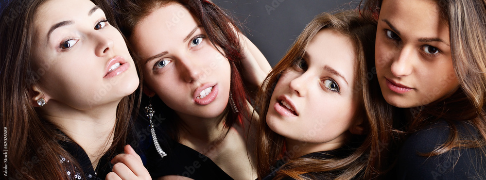 fashionable attractive party young women, over black fashionable attractive party young women, over black