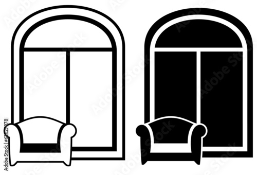 set of armchair and window silhouette